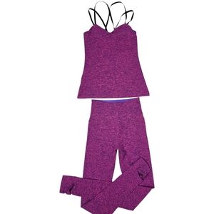 Beyond Yoga Women’s 2Pc Set Size S Pink Purple Leggings & Tank Built-In Bra
